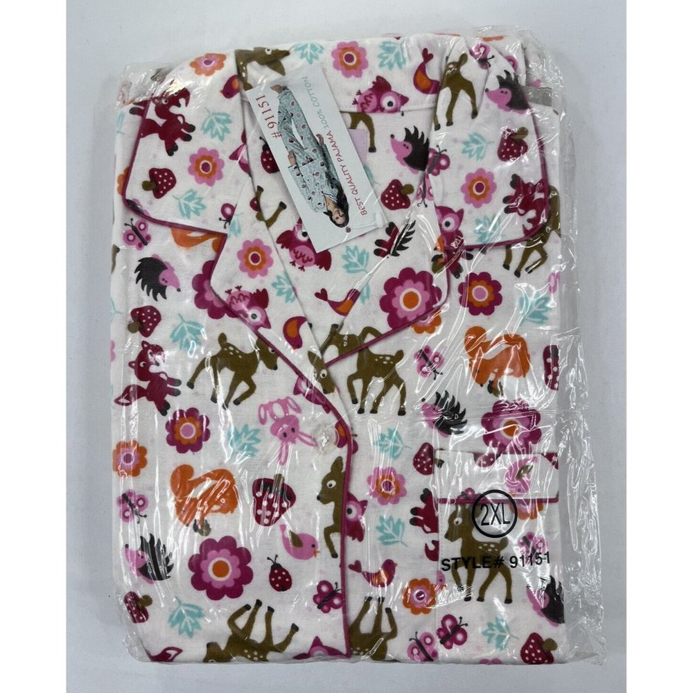 2pc GLOBAL Womens Pajamas Set Shirt Pants Soft Cotton Flannel PJ Sleepwear Warm